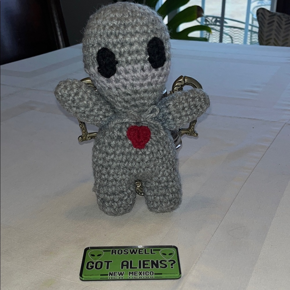 Amigurumi Gray Crochet Alien Plush and Magnet